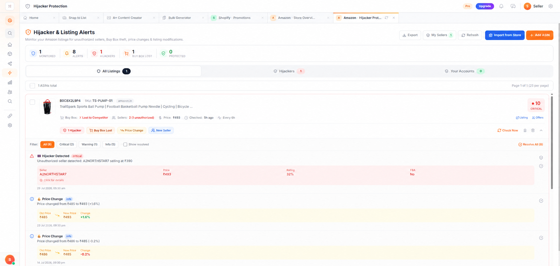 Hijacker & Listing Alerts inside the AI Listers seller panel